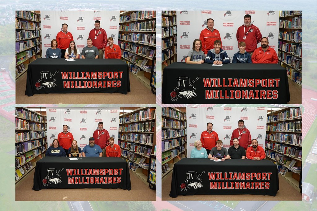 A collage of photos of the athletes signing their letters of intent. 