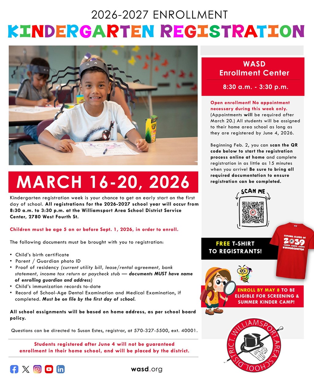 A flyer advertising the details of this year's kindergarten registration week.