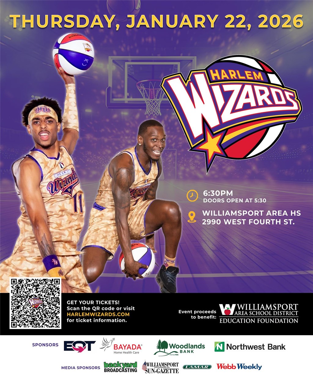 An advertisement of the Harlem Wizards event for 2026.