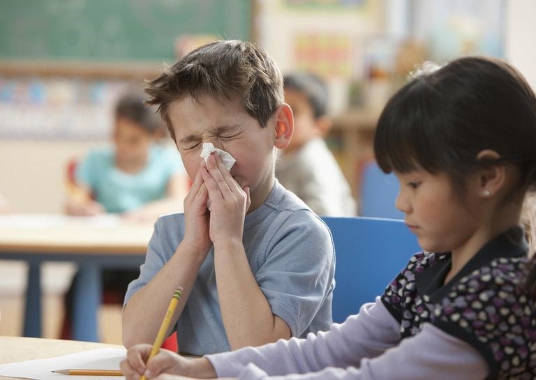 Student blows his nose in class.