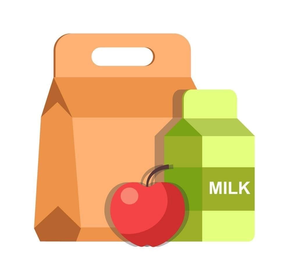 Lunch bag and food graphic.