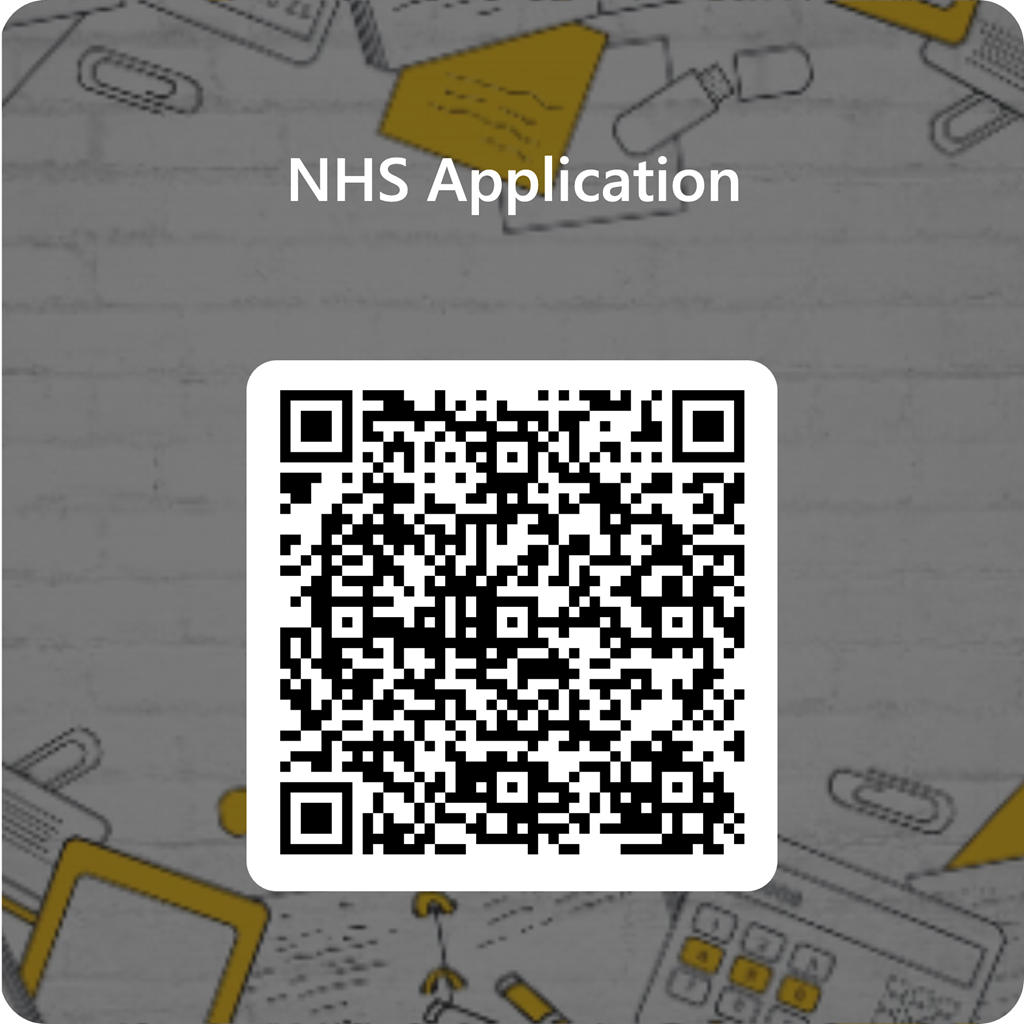 a QR code labeled NHS application