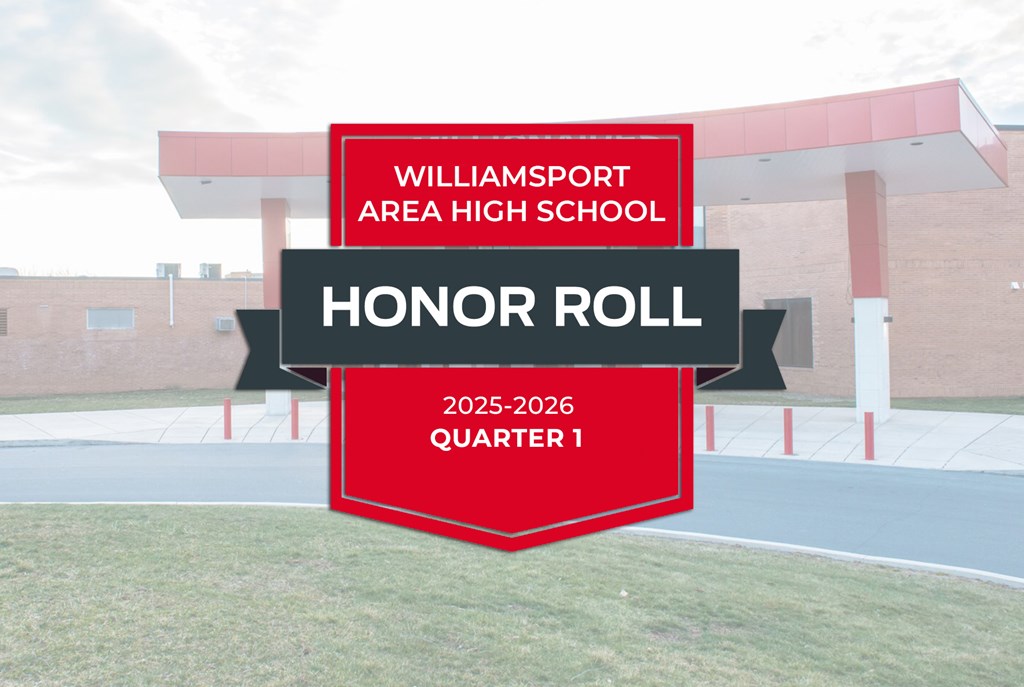 A honor roll badge graphic overlaying an image of the high school.
