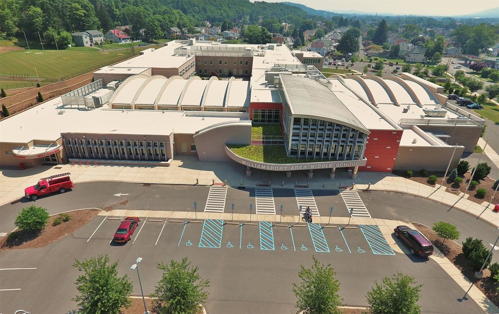 An aerial view of the middle school campus.