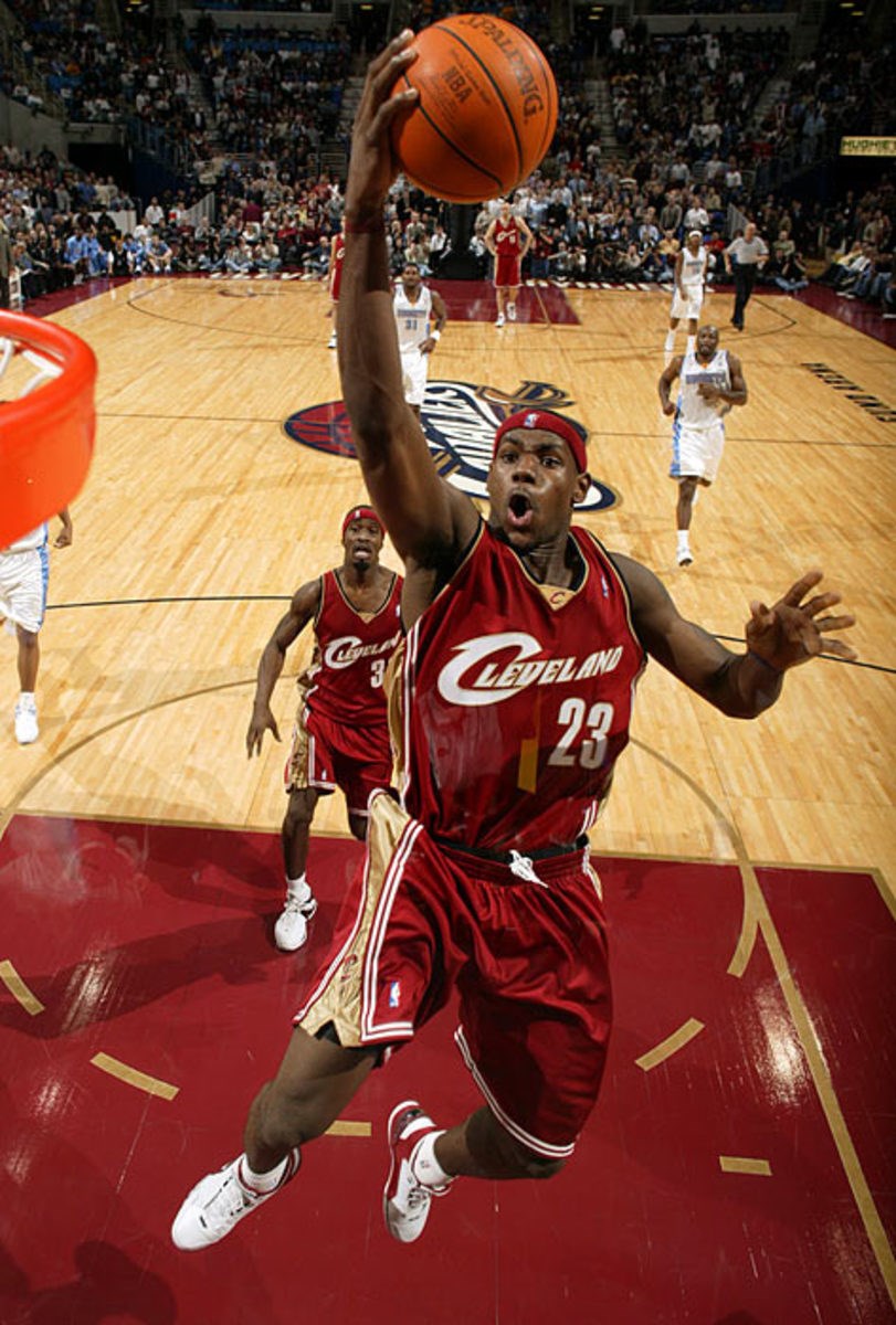 One of Lebrons many dunks.