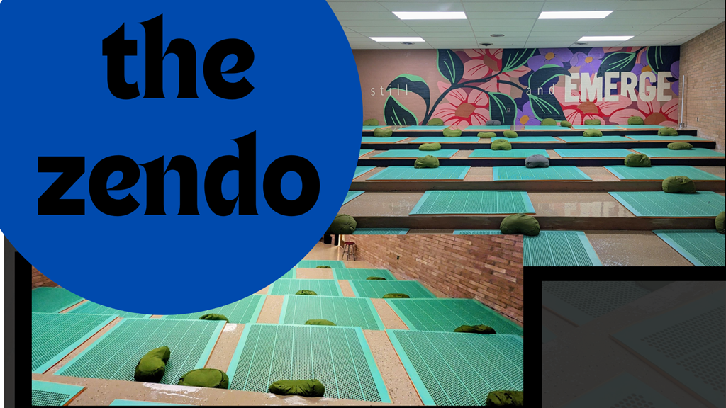 a image of a room with mats and a mural